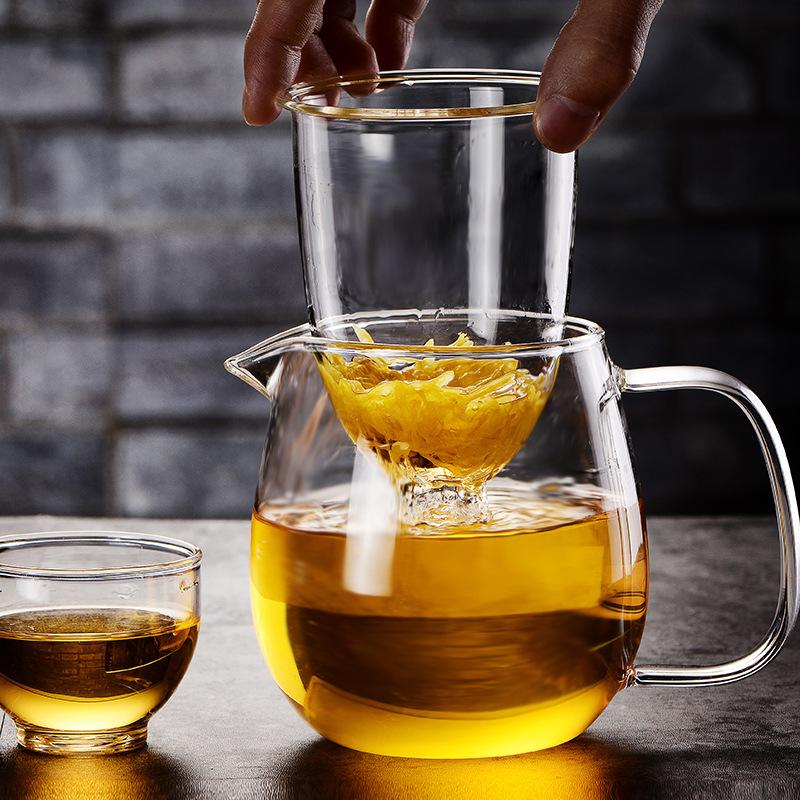 Set Teiera e Tazza in Vetro Resistente al Calore, Teiera con Infusore Gaiwan per Infusione Tè Oolong Bollitore per Acqua