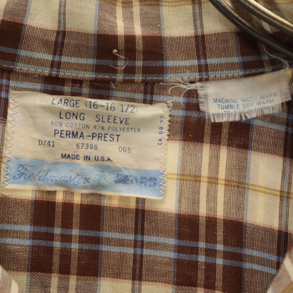 Sears 70s Made in USA Vintage Check Pattern Long sleeve CPO shirt L Brown Men's Used