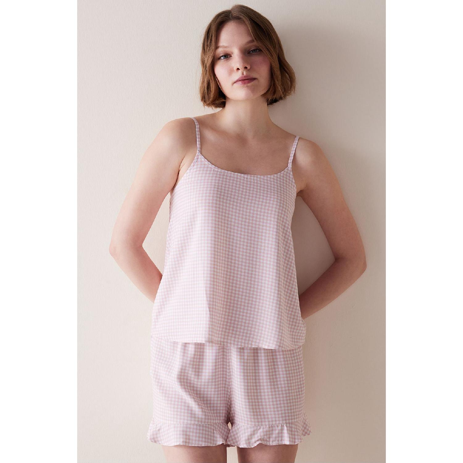 

Chole Rosy Checkered Pajama Set With Dusty Rose Shorts