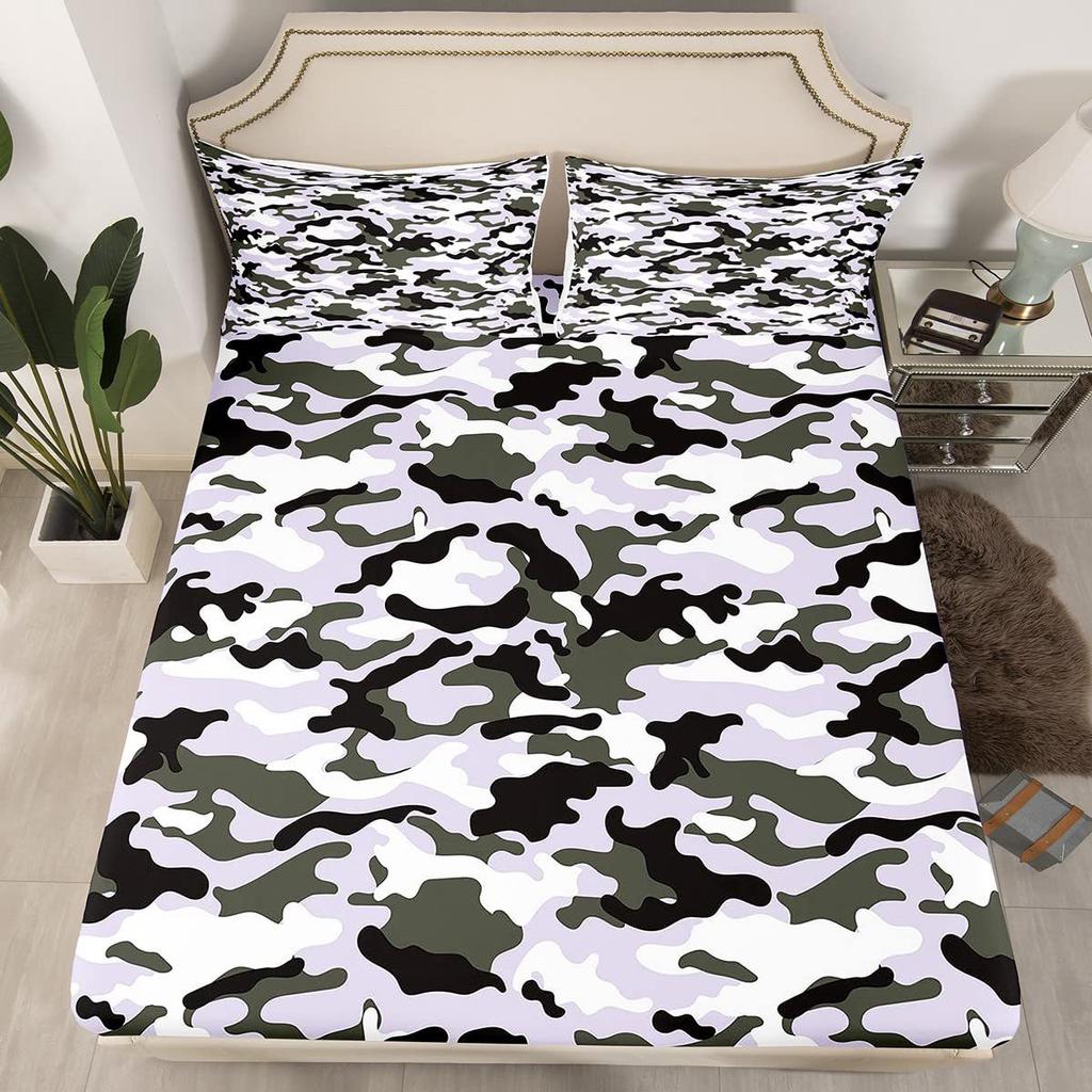 Camouflage Simple Pattern Mattress Three-Piece Digital Printing Mattress Bedding Set Adult Children