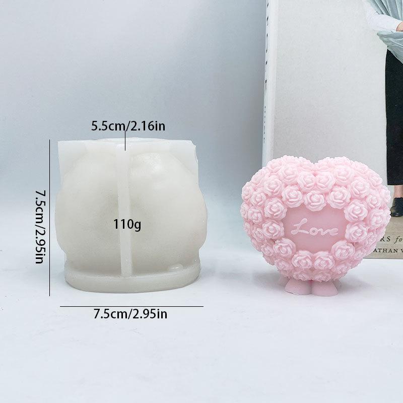 3D Rose Heart Shaped Candle Silicone Mold DIY Handcrafted Love Valentine's Day Decor Scented Candle Plaster Mould Wedding Gifts