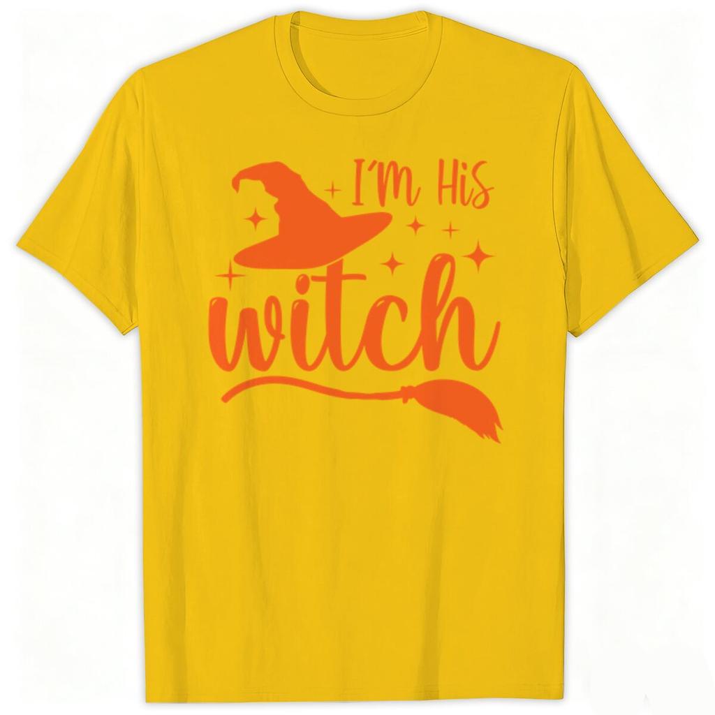 Im His Witch Im Her Boo Matching Couple T Shirts Halloween Ghost Witch Hat Broom Graphic Tees Party Outfit For Unisex Unisex