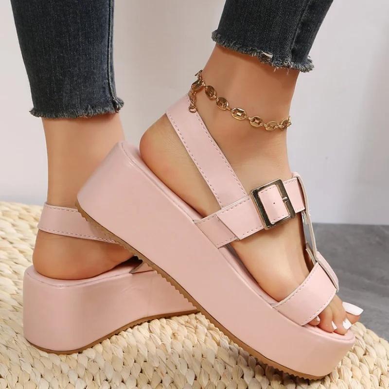Fashion Women Platform Sandals Summer Plus Size Shoes 2025 Roman Buckle Wedges Heeled Sandals Casual Open Toe Woman Sandalias De Mujer