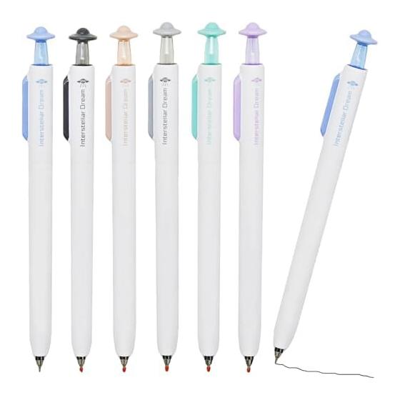 Maydahui Stylish Interstellar UFO Airship Ballpoint Pens, Set of 6, 0.5mm, Cute Gel Pens for Stationery, Planners, Kids, Students, Christmas Gifts,