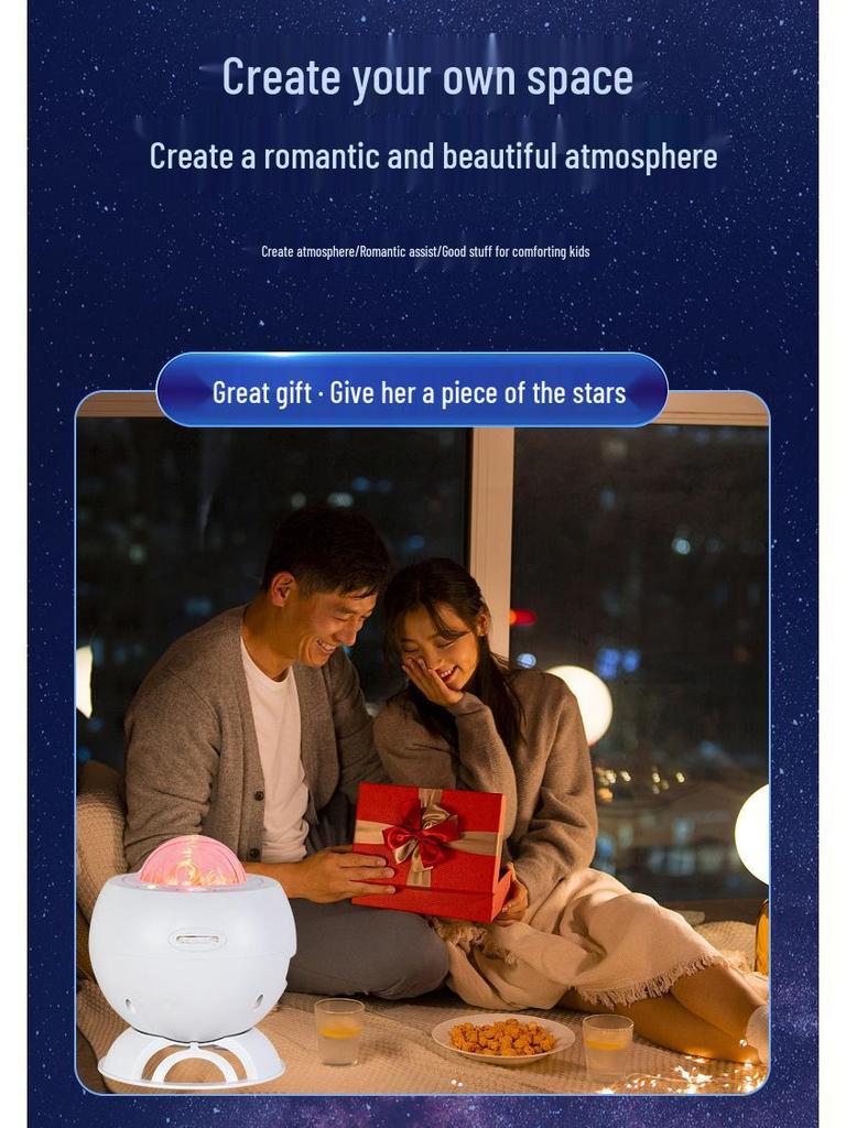 Aurora Starry Sky Projector Night Light with Bluetooth Charging - Romantic Bedside Atmosphere Lamp