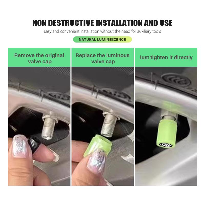 Valve Stems Caps 4PCS Car Luminous Tire Valve Cap Fluorescent Night Glowing Decor For Volkswagen VW Passat Golf 4 5 6 Tiguan Pol zg4