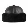 Große Größe Retro Rindsleder Bombermütze Winter Warm Halten Mützen Herren Damen Pu-Lederkappe Dickes Samt Papa Mütze Leder Große Größe Kappe