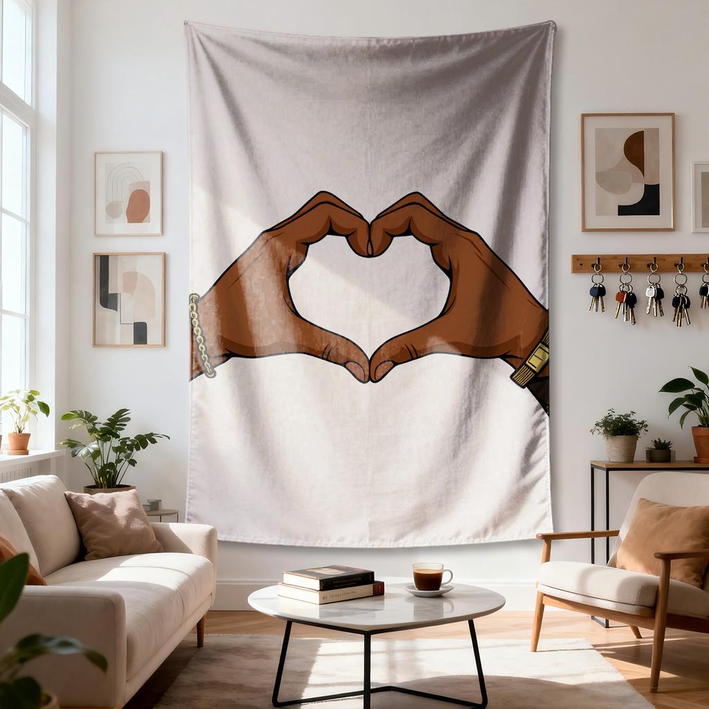 Hands forming a heart with Digital printing polyester wall tapestry suitable for use in living rooms bedrooms offices bars party