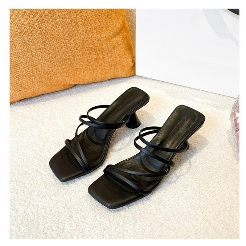 New Style Slippers, Women's Shoes, Mid-heel, Thin Strap, One-strap, Versatile Sandals