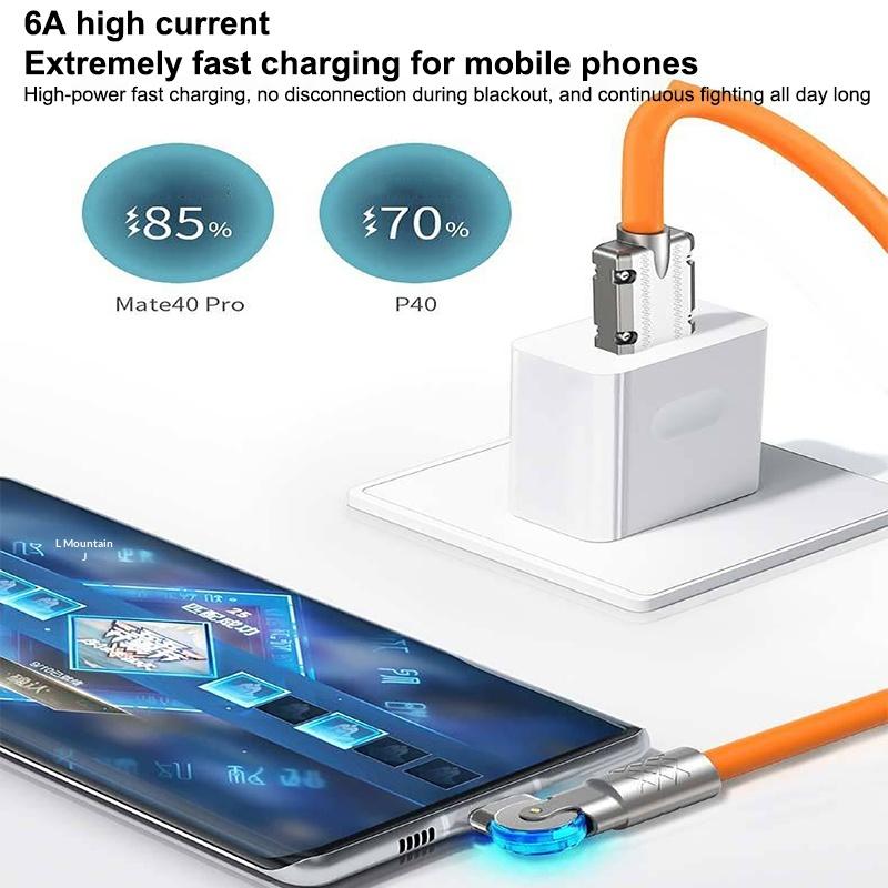6A Type C USB Cable 120W Fast Charging 180 Degree Elbow for Phone 1m 1.5m 2m Poco Game Use