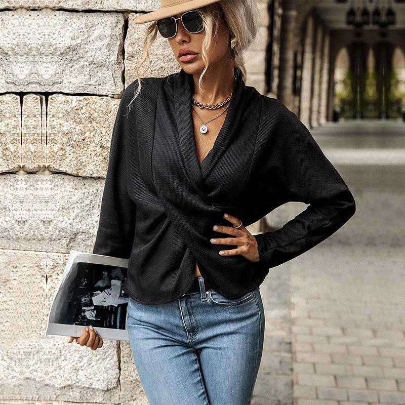 Woman Clothing Fashion Casual Tops Shirts Fashionable and Casual Temperament Autumn Women's Pit Stripe Twisted Knot Solid Color Shirt Women