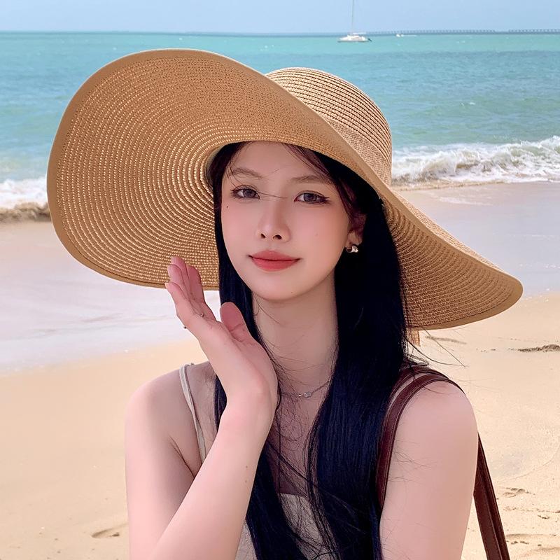 Straw hat women's summer sun protection extra large brim sun hat beach seaside vacation sun hat foldable sun hat