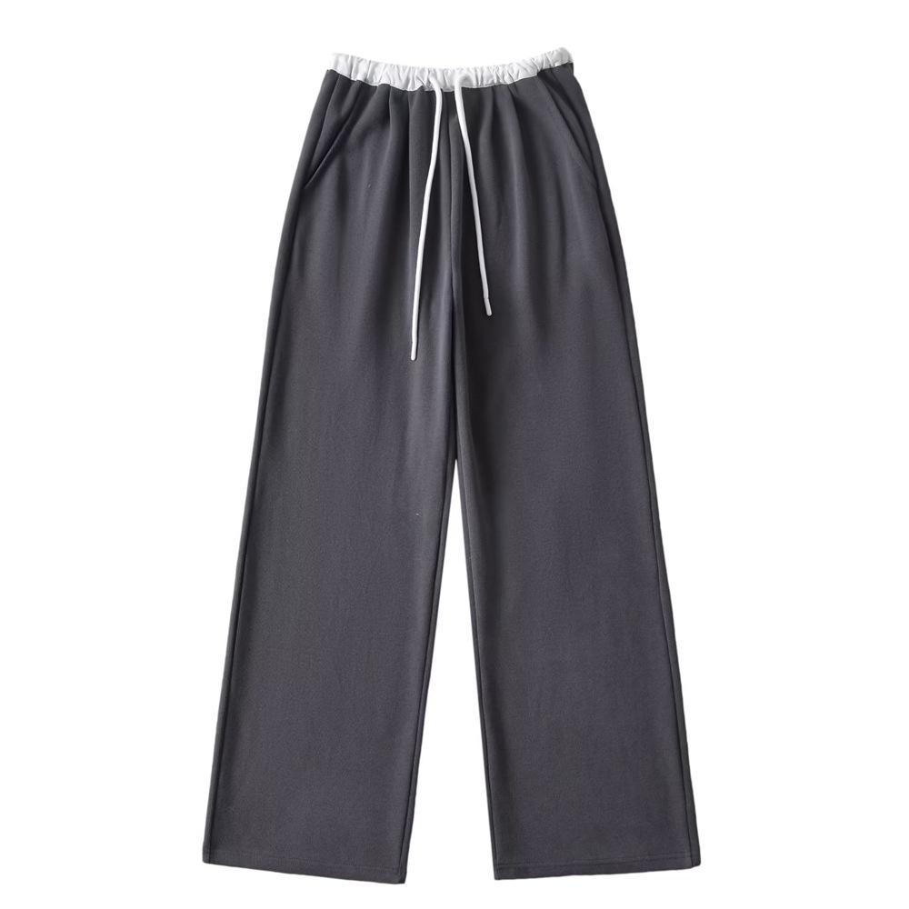 Trendy Women's Elastic Waist Color Block Sweatpants, High Waist Drawstring Loose Wide Leg