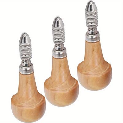 1PC Hand Chucks Wooden Handles Pin Vise Hand Drill Wooden Handle Pear Shape Graver Handle for Diamond Stone Setting Graver Rep