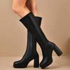 Large-sized Shoes, Round-toed High Boots, Women's Shoes, Chunky Heels for Slimming, Chunky Heels, Knight Boots