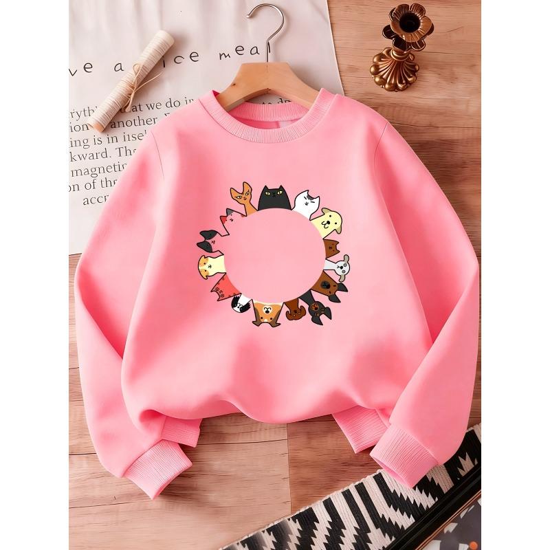 European Sizes Cute Cat Print Design for Kids Aged 0-3, Comfortable And Easy Round-Neck Sweatshirt, Perfect for Outdoor Wear