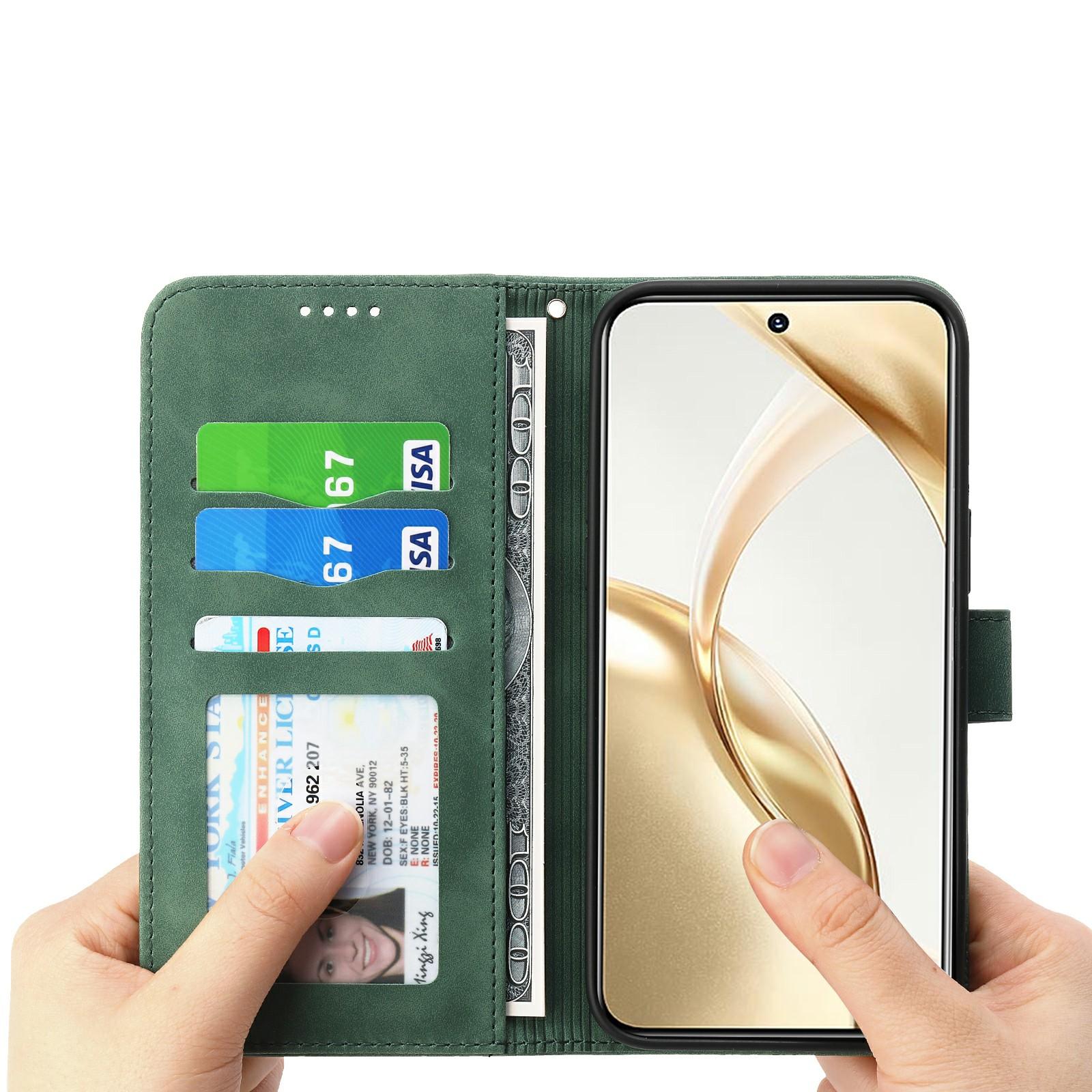 

DIERFENG DF-03 For Honor 400 Lite Case Lines Imprint Wallet Leather Phone Cover Green