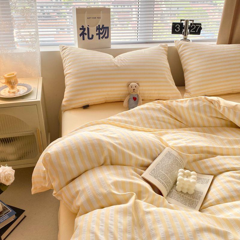 Seersucker Bedding Sets Solid Color Washed Cotton Microfiber Duvet Cover Flat Sheet Pillowcases Soft Bed Linen For Girls