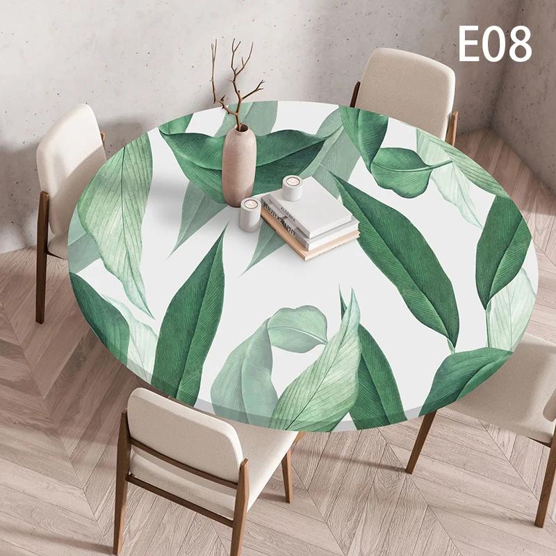 Waterproof Elastic Table Cover 60/90/100/120Cm Green Round Oil-Proof Tablecloth for Kitchen Dining Wedding Party Home Decoration