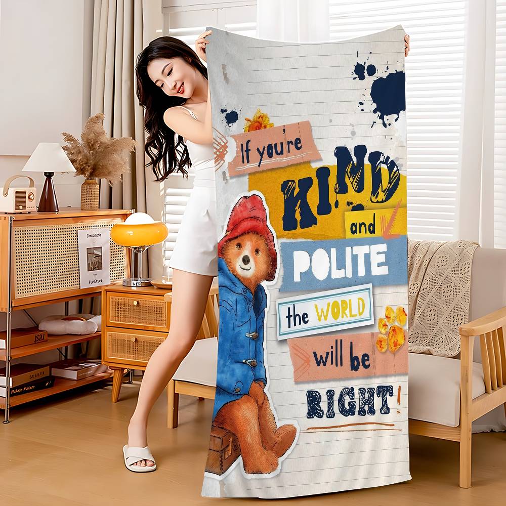 

Cartoon P-Paddingtons Bear Anime Beach Swimming Towel Soft Absorbent Washcloth Children s Gifts For Kids Travel Camping Gym W40*H60(CM)