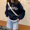 Fleece Thickened Autumn and Winter Letter Printed Sweater Women's Loose Crew Neck Student Long Sleeve Jacket