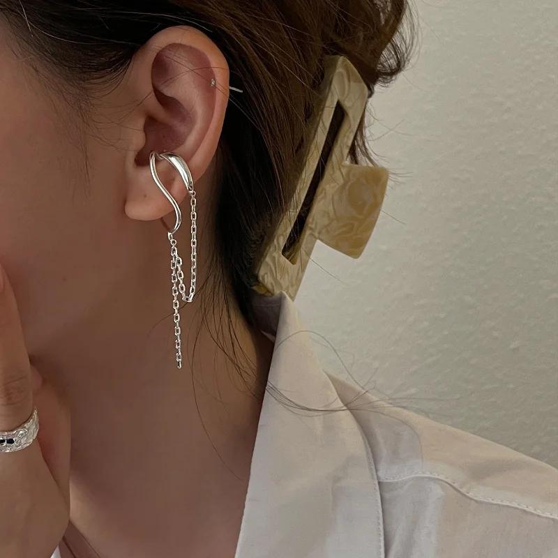 925 Silberbeschichteter Ohrklemme Kein Piercing Damen Kette Quaste Ohrring Hypoallergen Party Schmuck Geschenk