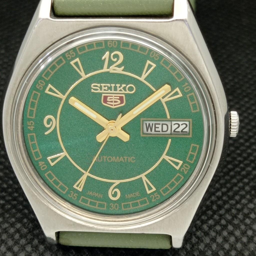 USED VINTAGE SEIKO 5 AUTOMATIC 6309A JAPAN MENS D/D GREEN WATCH 602-a313583-9 SKU602-a313583