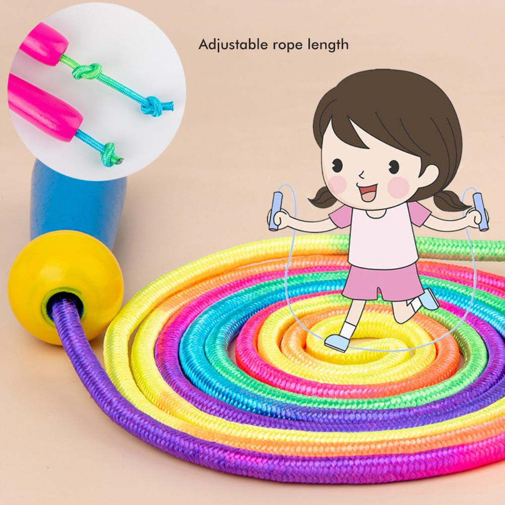 2 Pcs Jump Rope for Kids Adjustable Rainbow Jumping Rope with Wooden Handle for Outdoor Fun Sport