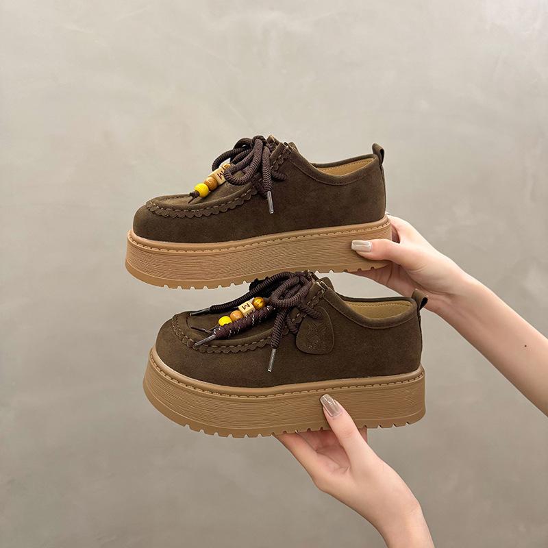 

Модные универсальные матовые мягкие кожаные расшитые женские туфли на толстой подошве с увеличением высоты, мягкие эластичные противоскользящие амортизирующие спортивные туфли, не вызывающие усталость ног 35 коричневый