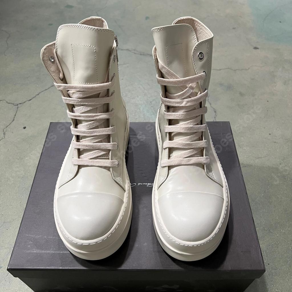 R-o Designer Boots Men Sneaker Ivory White Leather Ankle Boot Women Shoe Lace Up Platform 6cm Thick Sole High Top Casual Shoes