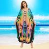 Colorful Printed Boho Beach Kaftan Dress Women Plus Size Maxi Summer Cover Up Rayon Bathing Suit