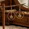 Rust-proof Gold Plated Hoop Dangle Earrings Enamel Bee Charm Red Bead Accent for Women Casual Daily Wear Gift