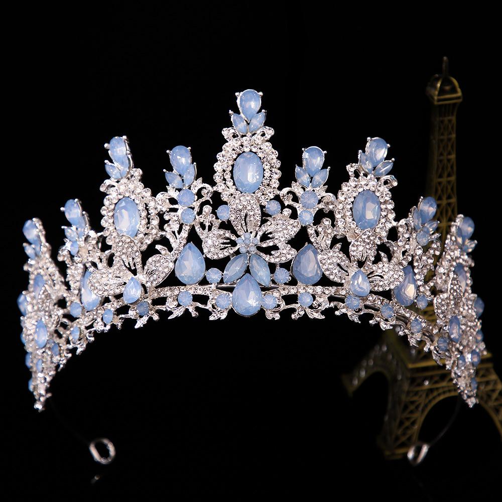 DIEZI Baroque Luxury Opal Crystal Tiara Crown For Women Wedding Party New Elegant Bridal Bride Flower Crown Hair Accessories