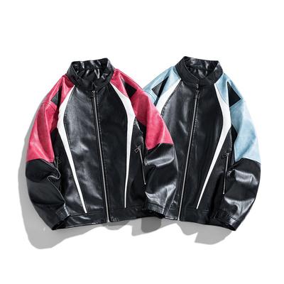 Veste Tendance Col Montant Décontractée Printemps et Automne Nouvelle Ample Veste en Cuir Moto Homme