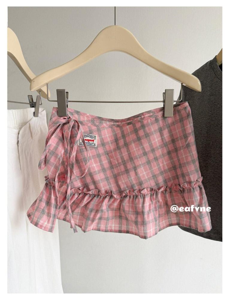 Korean Academy Style Plaid Ruffled High Waist Skirt