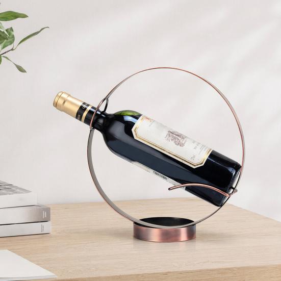 Yousheng Single Wine Bottle Holder for Countertop, Modern Metal Wine Rack Stand with Round Base, Elegant Gift for Home Bar Kitchen