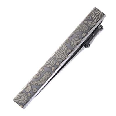 Paisley Tie Clip for Business Gunmetal Made In Japan Men, Accessory, Black,