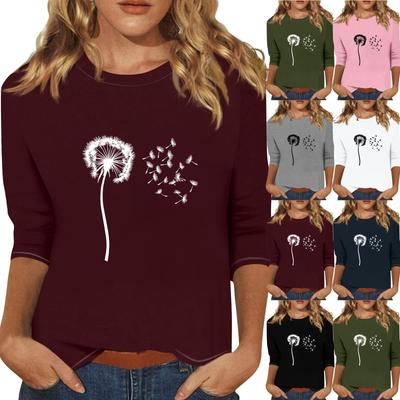 Women's Fashionable Casual Three Quarter Sleeve  Printed Collar Pullover Top