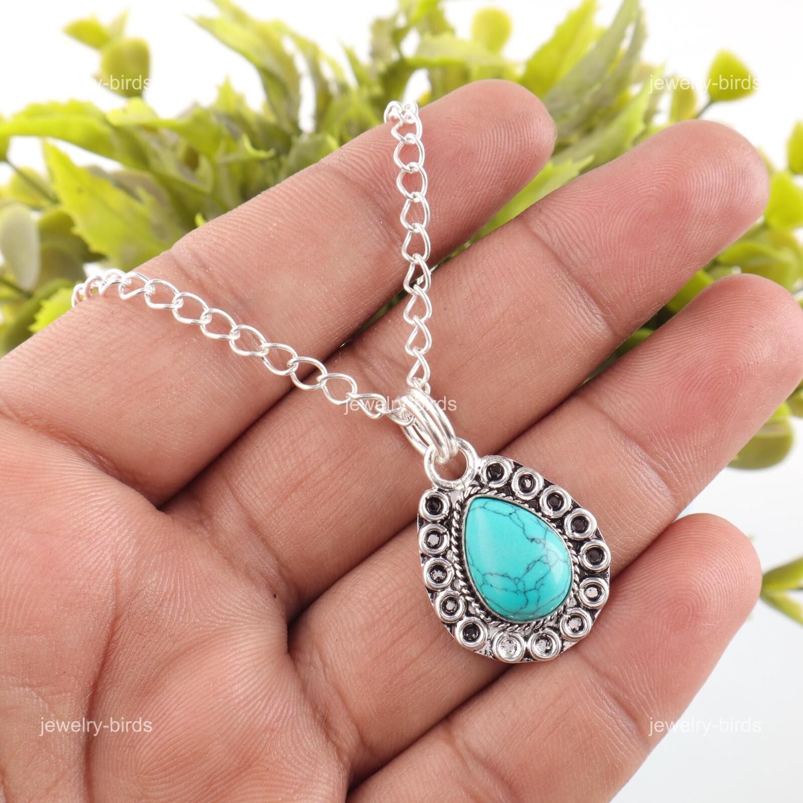 

Natural Blue Turquoise Sterling Silver December Birth Wedding Pendant Jewelry PP-26-48