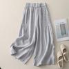 Women's Retro Pleated Cotton & Linen Wide-Leg Skirt Pants - High-Waisted Simple Solid Color