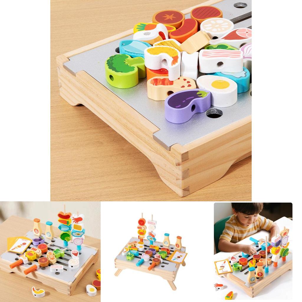 Wooden Simulation Barbecue Rack Cooking Family Interactive Children Toy Set For Parent Child Interaction And Imagination Development
