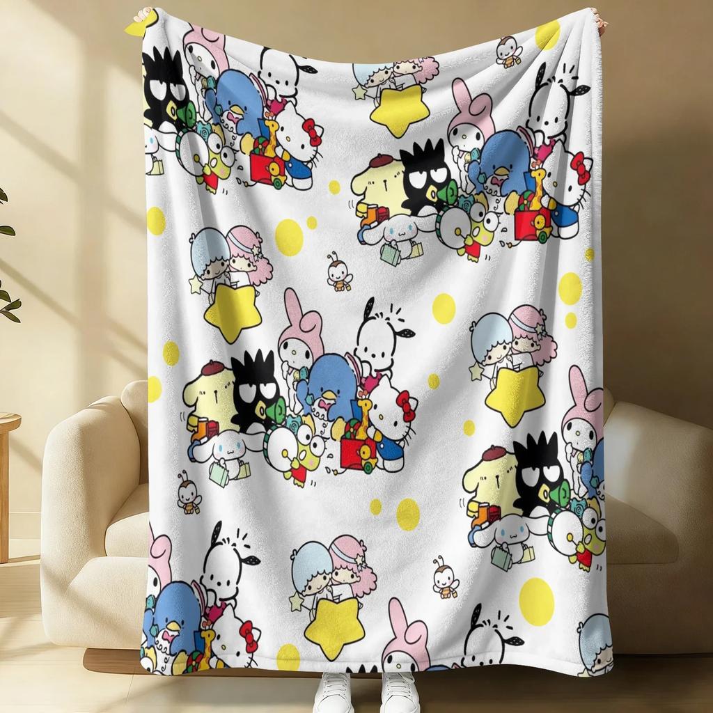 Playful Sanrio Collage Flannel Blanket Soft Warm Throw Hello Kitty Couch Bed Cover Lightweight Summer Nap Blanket Sweet Gift