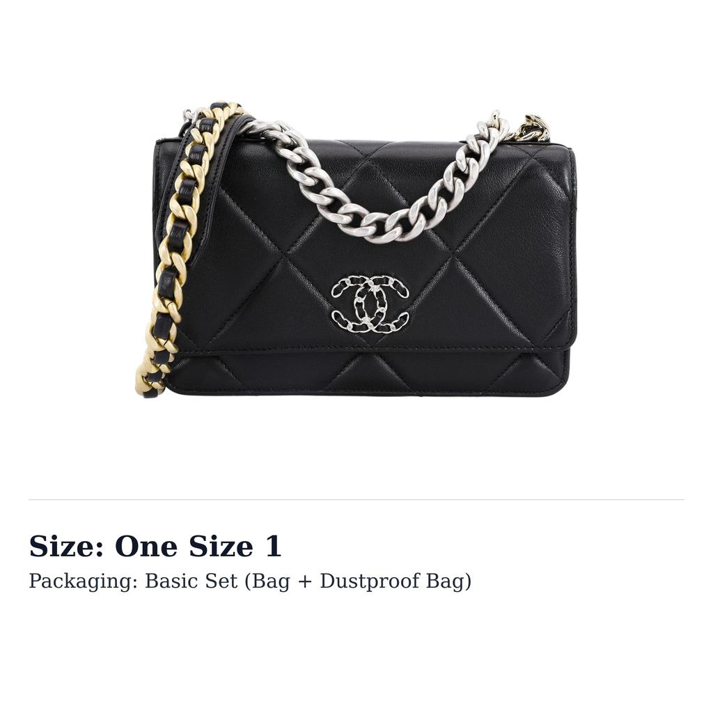 Chanel 19Bag Shiny Lambskin, Gold & Silver & Platinum Metal Crossbody Bag Mini Women's Black AP0957-B07327-94305