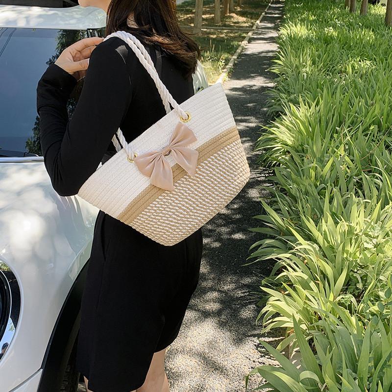Large Woven Tote Bag For Women 2023 Summer Fashion Sunflower Handbag Casual Vacation Shoulder Bag