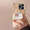 Cute Kitten Bracket Iphone17 Mobile Phone Case Apple 15 Cream Yellow Cartoon 16promax Suitable for 13 Anti Fall 12