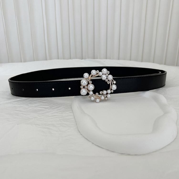 Luxurious Waist Belt with Pearl Circle Pin Buckle for Woman Jeans Skirt Decors
