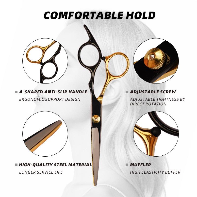 Stainless Steel Black Gold Barber Scissor Set - Professional Thinning Shears
