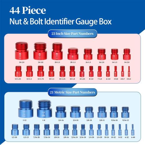 Shamiina 44-Piece Nut and Bolt Thread Checker, Bolt and Nut Identification Tool, Thread Checker