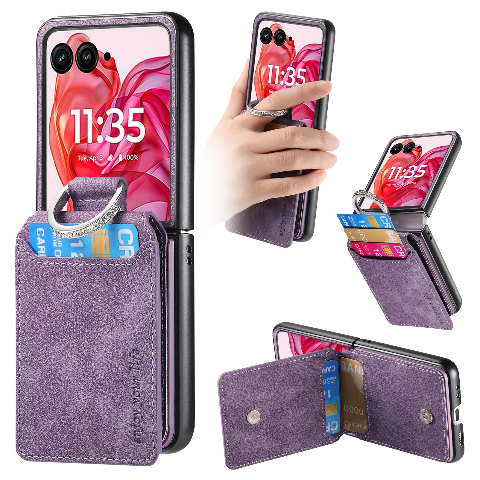 

For Motorola Razr 60 Ultra 5G Case Card Holder Kickstand Retro Texture Leather Back Cover Purple