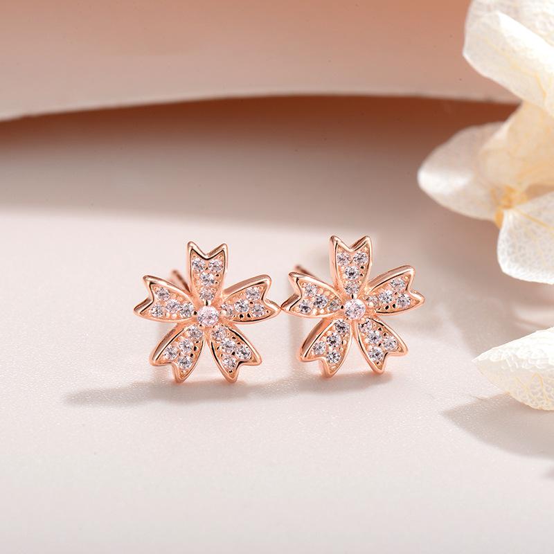 Korean designer Xiaoxiangfeng cherry blossom accessories S925 sterling silver stud earrings women s simple summer sweet earrings set 925 silver